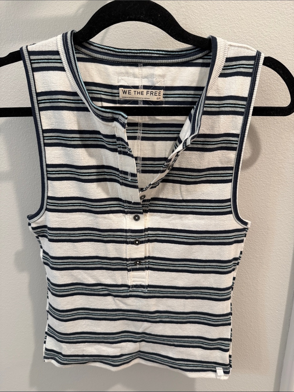 NWOT We The Free Jaime Henley White & Navy Striped Ribbed Henley Tank